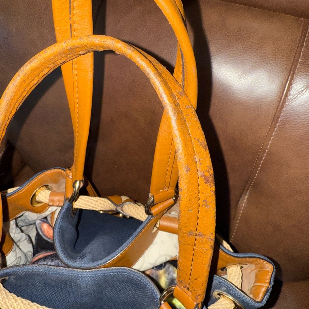 Michael Kors Navy Blue/Brown Canvas Marina Drawstring Tote - Picture 6 of 11